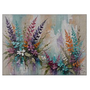 Colourful Floral on Blue Beige White Lavender Cutting Board