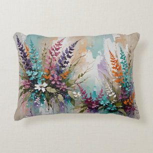 Colourful Floral on Blue Beige White Lavender Decorative Cushion