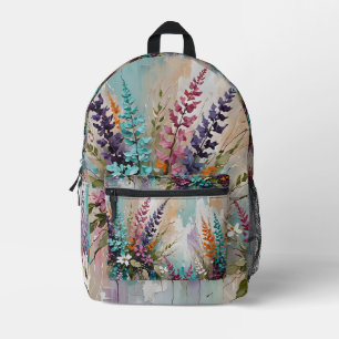 Colourful Floral on Blue Beige White Lavender Printed Backpack