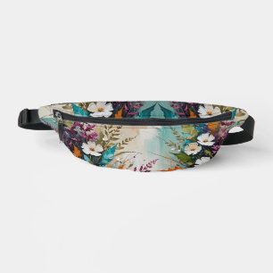 Colourful Floral on Teal Blue Beige Bum Bags