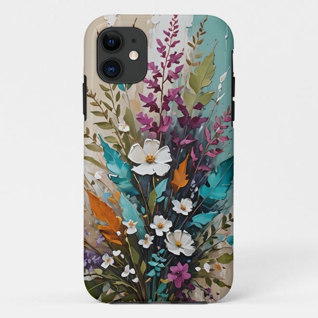 Colourful Floral on Teal Blue Beige  Case-Mate iPhone Case (Back)