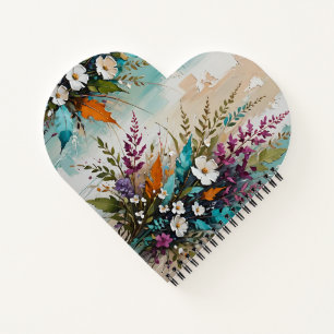 Colourful Floral on Teal Blue Beige *Personalise* Notebook