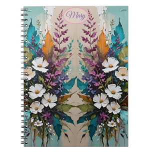 Colourful Floral on Teal Blue Beige *Personalise* Notebook