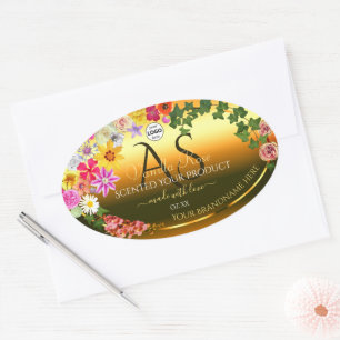 Colourful Floral Orange Product Label Initials Log