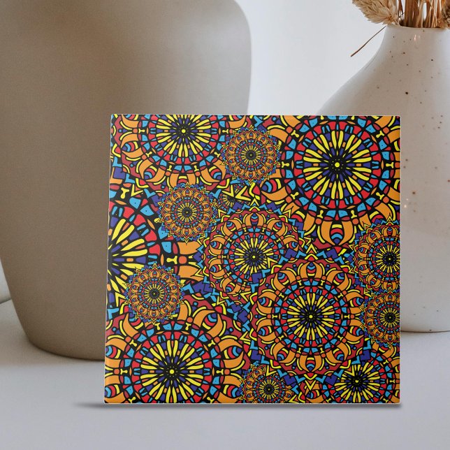 Colourful Floral Oriental Ethnic Mandalas Pattern Ceramic Tile (Creator Uploaded)