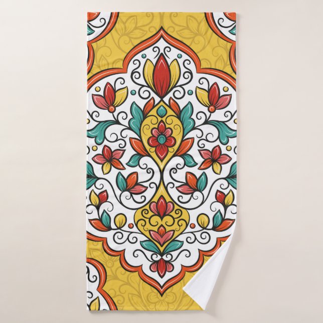 Colourful floral ornament seamless pattern bath towel (Bath Towel)