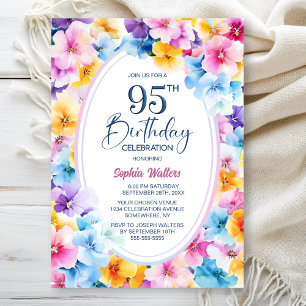 Colourful Floral Oval 95th Birthday Party Invitation