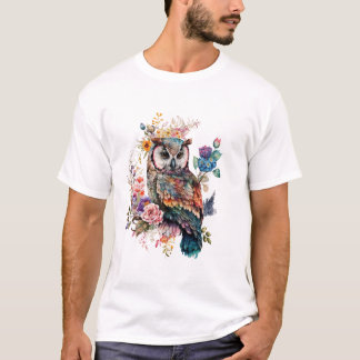 Colourful Floral Owl T-Shirt