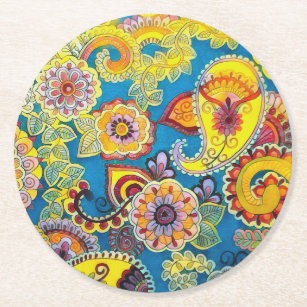 Colourful Floral Paisley Paper Coaster