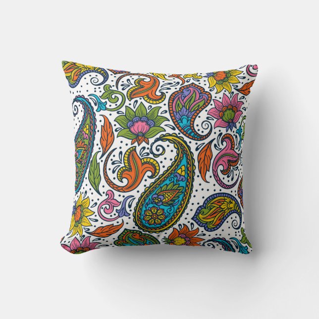 Colourful floral paisley pattern cushion (Front)