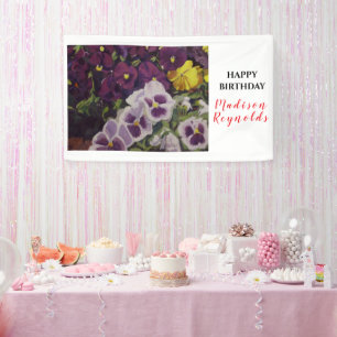 Colourful Floral Pansy Garden Birthday Banner