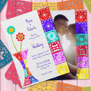 Colourful Floral Papel Picado Mexican Wedding Invitation