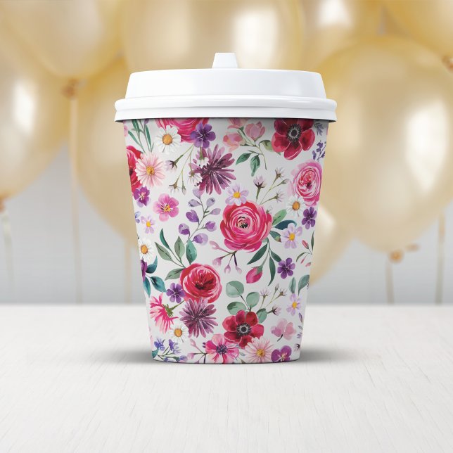 Colourful Floral Paper Cups (Colorful Floral Paper Cups by Painted Paperie)