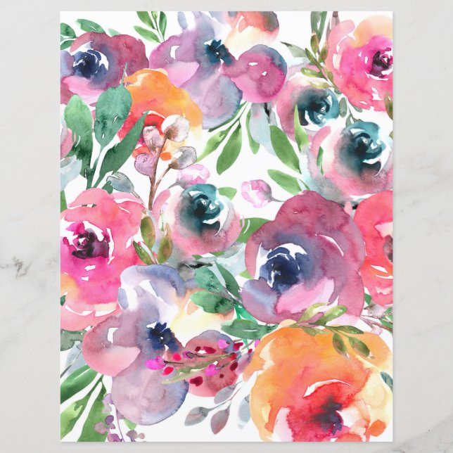 Colourful Floral Paper Sheet - mauve tones (Back)