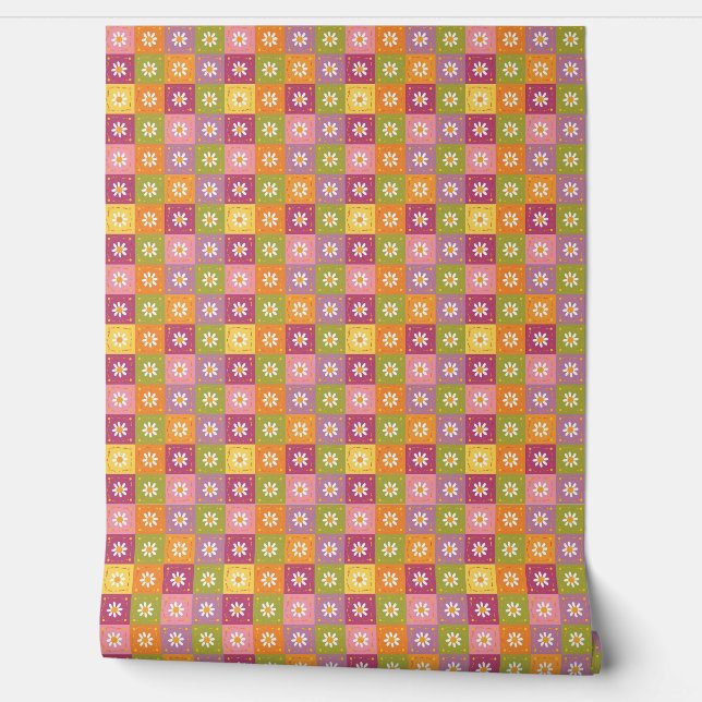 Colourful Floral Patchwork  Wallpaper (Unrolling)