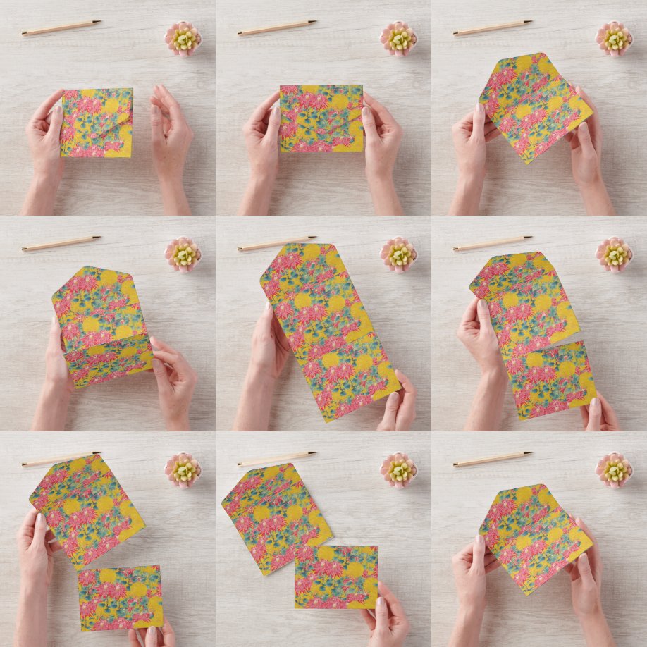 Colourful Floral Pattern All-Over Print Apron Magi All In One Invitation