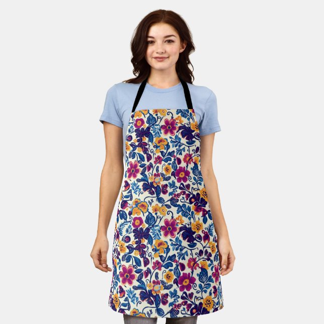 Colourful Floral Pattern Apron (Worn)