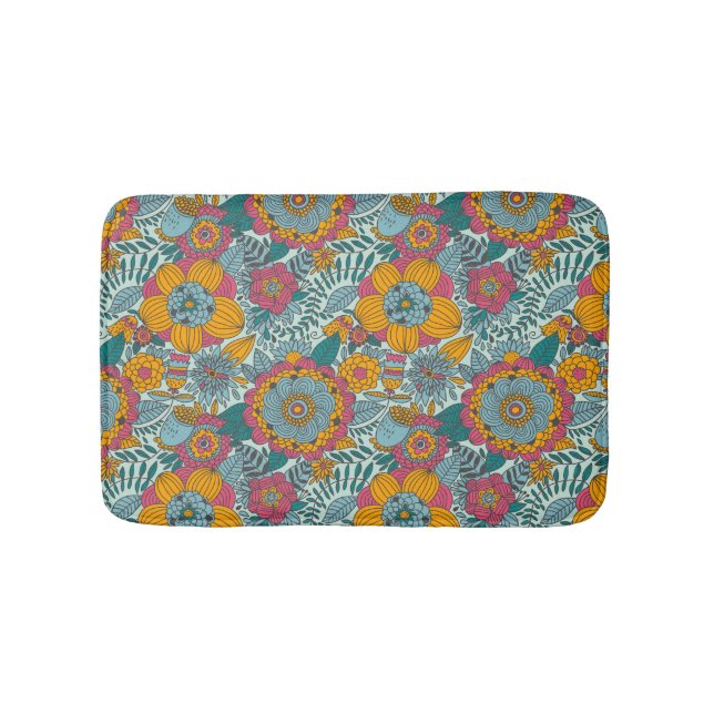 Colourful floral pattern bath mat (Front)