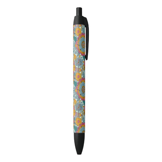 Colourful floral pattern black ink pen (Bottom (Vertical))