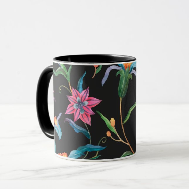 Colourful floral pattern, bold and vibrant mug (Front Left)