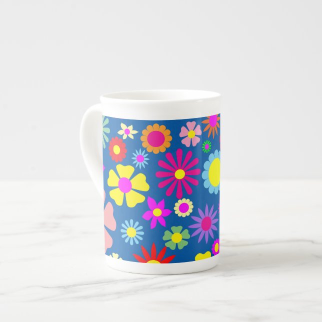 Colourful floral pattern bone china mug (Front Left)