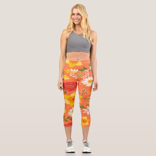 Colourful Floral Pattern Capri Leggings (Front)