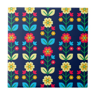 Colourful Floral Pattern Ceramic Tile