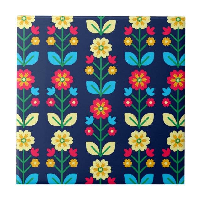 Colourful Floral Pattern Ceramic Tile (Front)