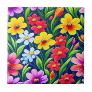 Colourful floral pattern ceramic tile