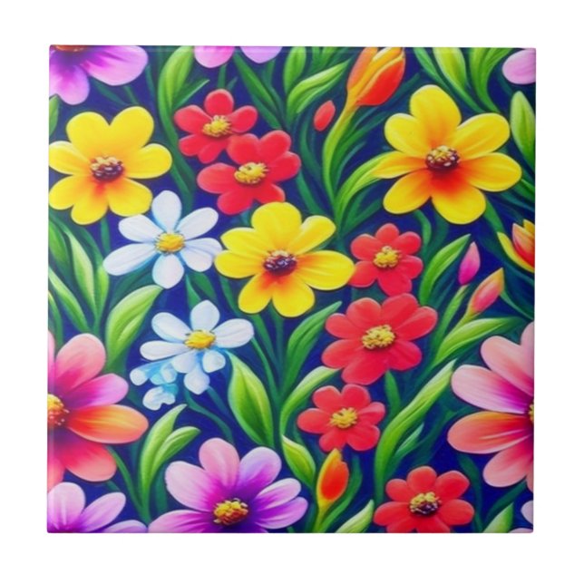 Colourful floral pattern ceramic tile (Front)