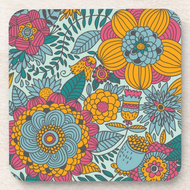 Colourful floral pattern coaster (Front)