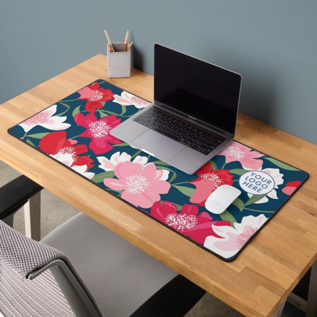 Colourful Floral Pattern Company Logo Business Desk Mat (Office 2)