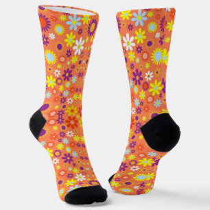 Colourful Floral Pattern * Coral Colour Socks
