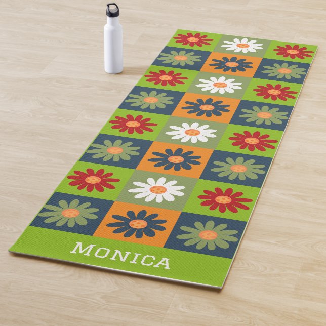  Colourful Floral pattern Custom Name Yoga Mat (In Situ)