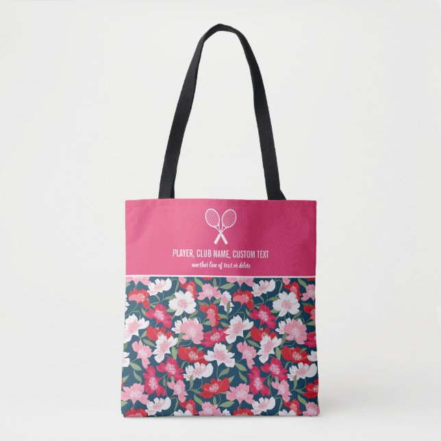Colourful Floral Pattern Custom Tennis Racket Tote Bag (Front)