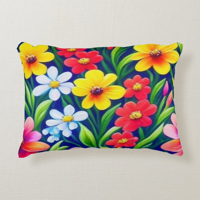 Colourful floral pattern decorative cushion (Front)