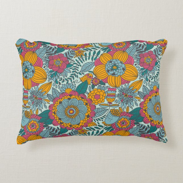Colourful floral pattern decorative cushion (Front)