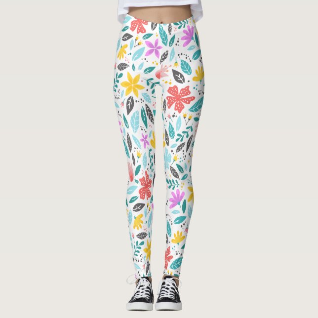 Colourful Floral Pattern Exercise Leggings (Front)