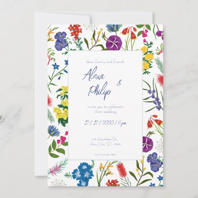 Colourful Floral Pattern Feminine Wedding  Invitation (Front)