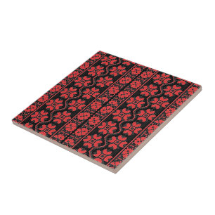 Colourful Floral Pattern - Folk - Choose/add colou Ceramic Tile