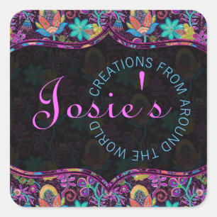 Colourful Floral Pattern Glass Beads Look Square Sticker