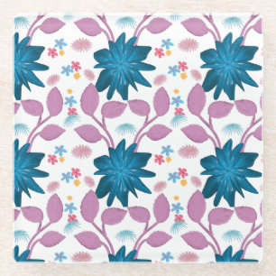 Colourful floral pattern glass coaster