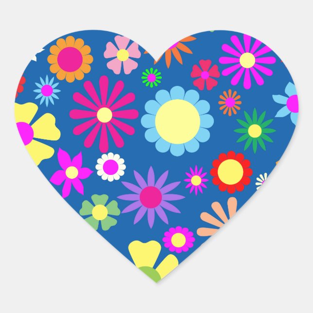 Colourful floral pattern heart sticker (Front)
