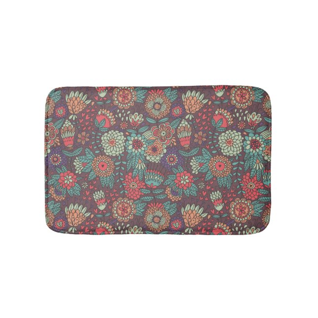 Colourful floral pattern in cartoon style bath mat (Front)