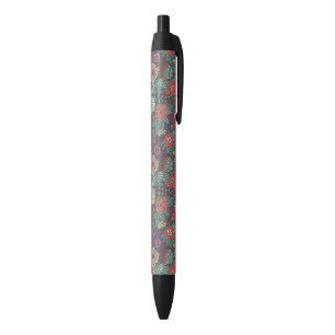 Colourful floral pattern in cartoon style black ink pen