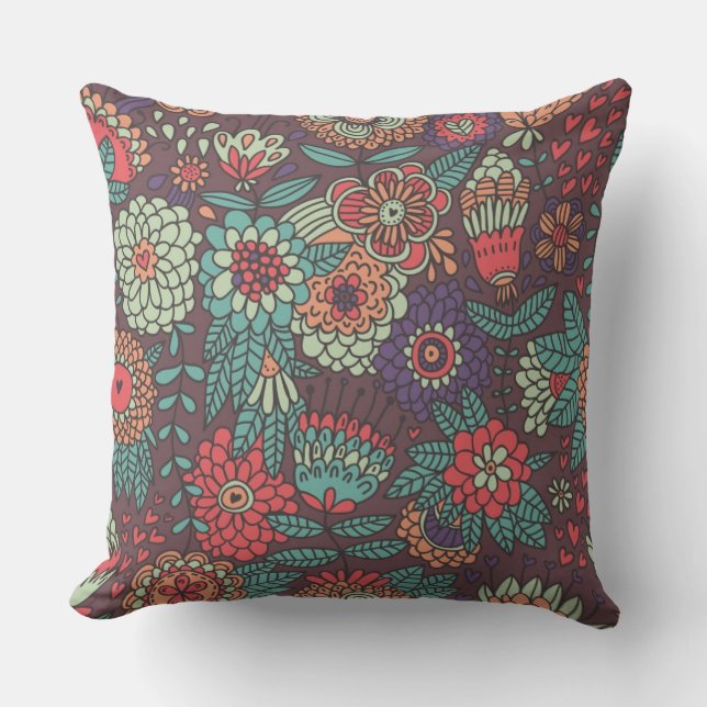 Colourful floral pattern in cartoon style cushion (Front)
