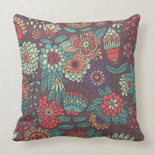 Colourful floral pattern in cartoon style cushion