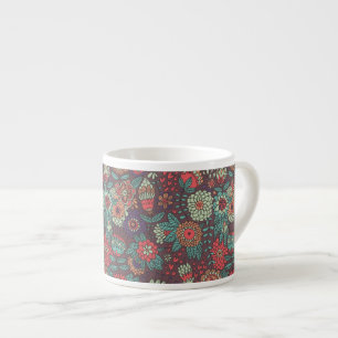 Colourful floral pattern in cartoon style espresso cup