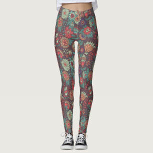 Colourful floral pattern in cartoon style leggings