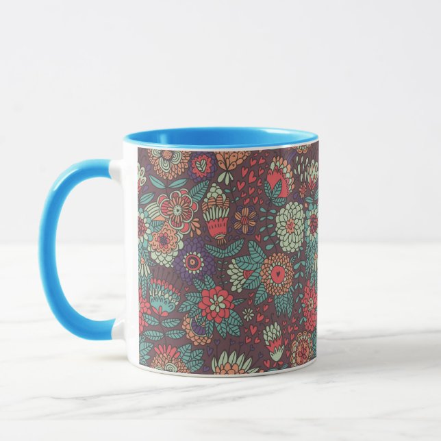 Colourful floral pattern in cartoon style mug (Left)